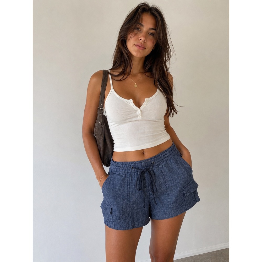 Banana Republic Blue Cotton Cargo Shorts Drawstring Utility Chambray Size 4 kk